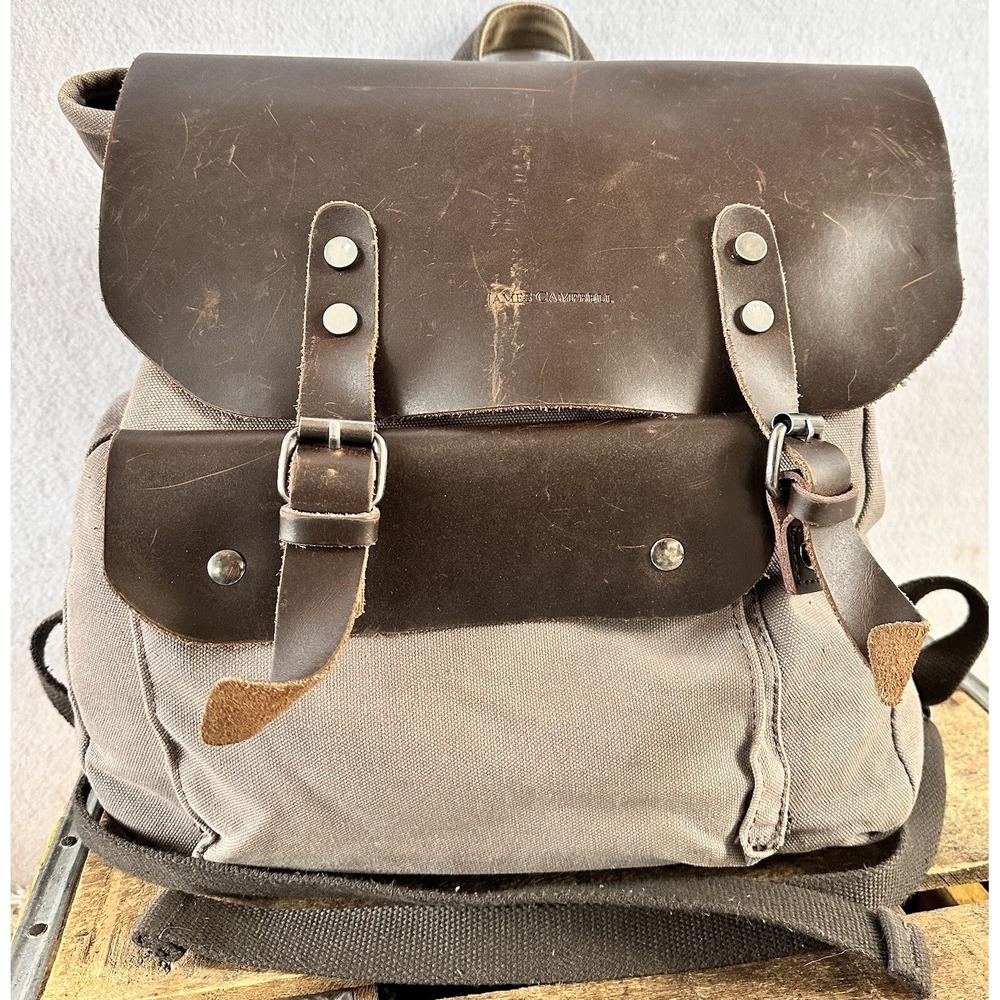 James Campbell Backpack Messenger Canvas Leather Mens Medium Brown Good